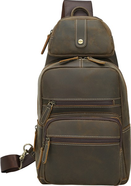 BROWN-P5167BSZ 2022 Yeni Tasarım Stil Erkekler Kahverengi Sırt Çantası Crossbody Sling Çanta Erkekler Için Bel ile Çılgın At Inek Deri Göğüs Çanta (Yurt Dışından)