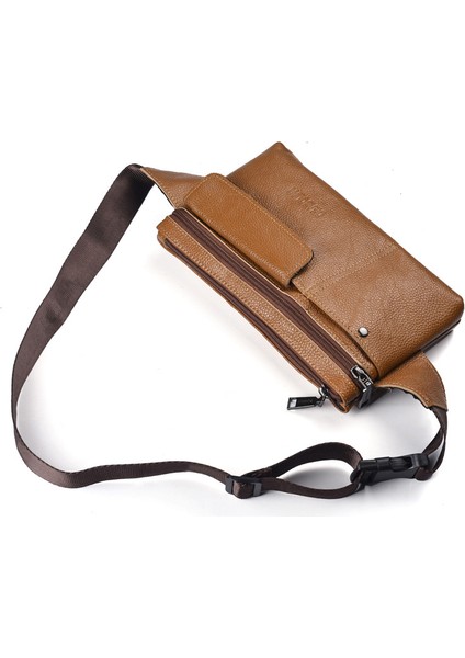 Kahverengi Iş Erkek Crossbody Bel Çantaları Rahat Hakiki Deri Erkek Göğüs Çantası (Yurt Dışından)