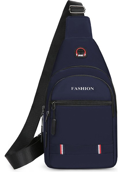 Koyu Mavi En Popüler Moda Sling Çanta Büyük Kapasiteli Çoklu Fermuarlı Cepler Kulaklık Deliği Erkek Göğüs Çantası (Yurt Dışından)