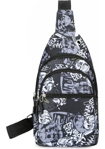 Siyah Yüksek Kaliteli Graffiti Baskı Özel Logo Siyah Suya Dayanıklı Sırt Çantası Crossbody Göğüs Omuz Çantası Açık Seyahat Sling Çanta (Yurt Dışından)