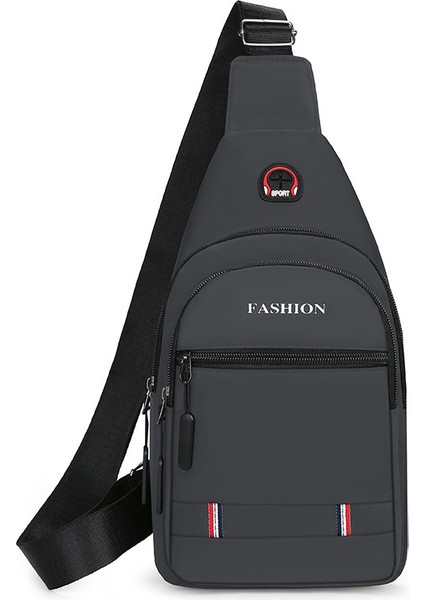 Gri En Popüler Moda Sling Çanta Büyük Kapasiteli Çoklu Fermuarlı Cepler Kulaklık Deliği Erkek Göğüs Çantası (Yurt Dışından)