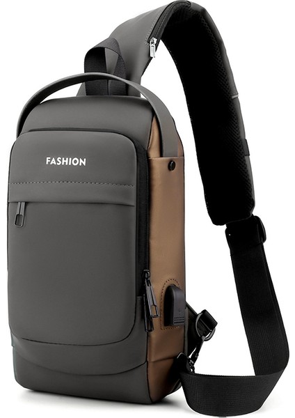 Gri 2022 Yeni Moda Özelleştirilmiş Erkek Tek Kollu Çanta Kore Omuz Crossbody Su Geçirmez Çoklu Fonksiyonlar ile Tüm Göğüs Çantası USB (Yurt Dışından)