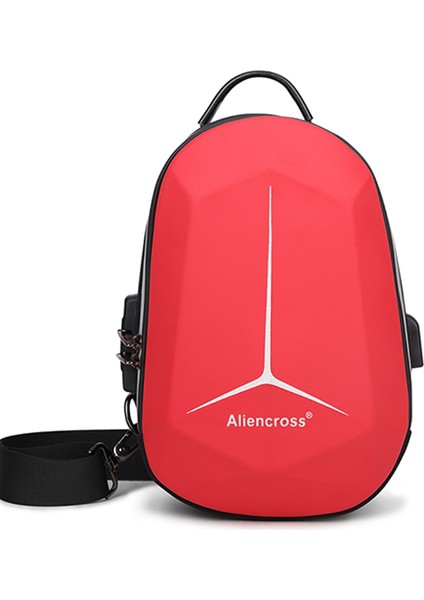 Kırmızı Alien Cross Anti-Theft Su Geçirmez Göğüs Çantası USB Sling Çanta Erkekler Crossbody Çanta (Yurt Dışından)
