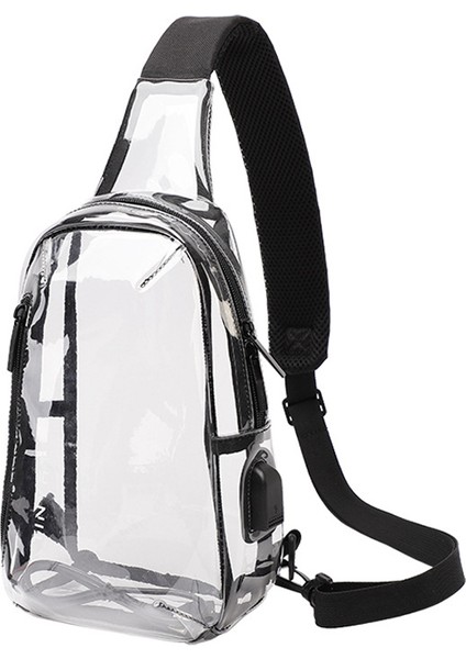 Şeffaf HR115 Erkek USB Şarjlı Yeni Göğüs Çantası Moda Pvc Şeffaf Su Geçirmez Omuz Çantası Teknolojisi Moda Trendi Crossbody Çanta (Yurt Dışından)