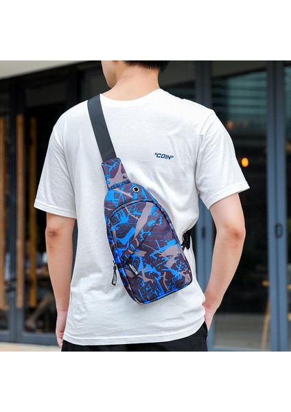 Graffiti Mavi 2024 Yeni Moda Tek Omuz Göğüs Paketi Sling Çanta Oxford Kumaş Seyahat Fermuarlı Erkek Crossbody Göğüs Çantaları (Yurt Dışından)