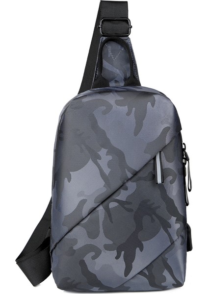 Gri Özel Su Geçirmez Anti Hırsızlık Tasarımcı Göğüs Çantası USB Crossbody Askılı Çanta Erkekler Için Tek Omuz Crossbody Çanta (Yurt Dışından)