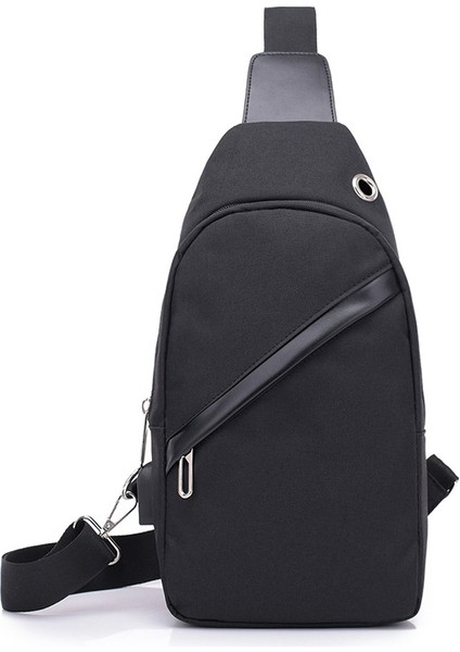 Siyah Yeni Erkek Göğüs Çantası USB Ücretli Sırt Çantası Iş Eğlence Seyahat Su Geçirmez Tek Omuz Göğüs Çantası Küçük Sırt Çantası (Yurt Dışından)
