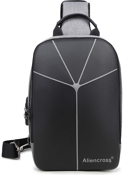 Gri Uzaylı Çapraz Şık Seyahat Sling Çanta Göğüs Çantası Lüks Anti-Hırsızlık USB Omuz Crossbody Çanta (Yurt Dışından)