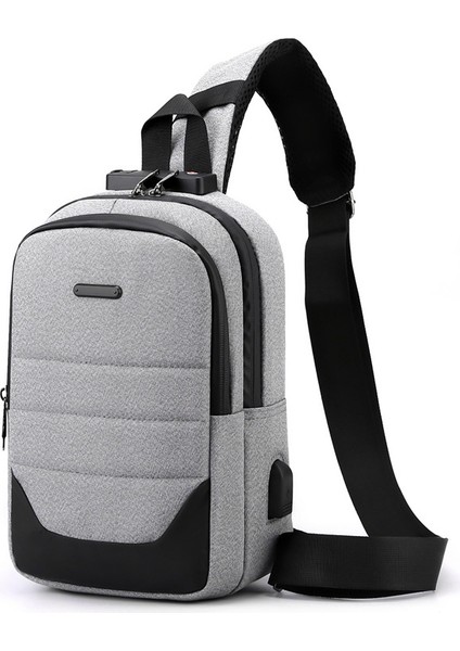 Açık Gri Oxford USB Şarj Anti-Hırsızlık Crossbody Çanta Özel Baskılı Erkekler Mini Tasarımcı Messenger Omuz Göğüs Çantası (Yurt Dışından)