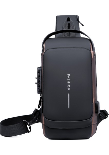 Siyah Kahverengi Dianlun Özel Su Geçirmez Anti Hırsızlık Tasarımcı Göğüs Çantası USB Crossbody Askılı Çanta Erkekler Için Tek Omuz Çantası (Yurt Dışından)