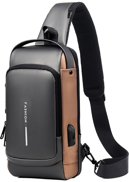 Gri Kahverengi Erkek Motosiklet Çantası Şifre Anti-Hırsızlık Göğüs Çantası Spor Fanny Paketi Eğlence Çok Fonksiyonlu Crossbody Çanta (Yurt Dışından)