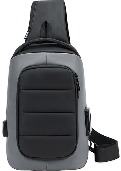 Koyu Gri Erkek Omuz Çantaları USB Şarjı Su Geçirmez Kaplama Omuz Çantası Çok Seviyeli Uzay Anti-Hırsızlık Sistemi Tek Omuz Çantası (Yurt Dışından)