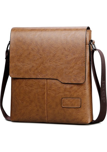 Açık Kahverengi 2022 Yeni Omuz Çanta Kore Versiyonu Moda Evrak Çantası Deri Erkek Crossbody Çanta (Yurt Dışından)