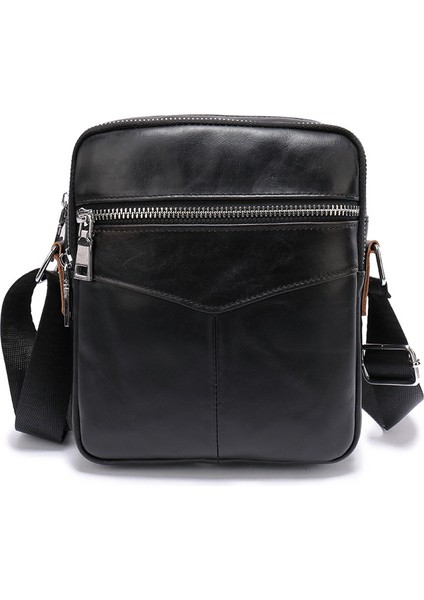 1 Özel Logo Vintage Iş Zip Çanta Crossbody Erkek Sling Omuz Çantaları Çılgın At Hakiki Deri Messenger Çanta (Yurt Dışından)