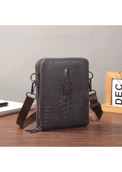 Kahve Erkek Sınır Ötesi Iş Eğlence Timsah Kafası Omuz Çantası Erkek Crossbody Çanta (Yurt Dışından)