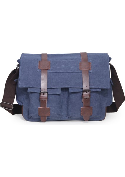 Mavi Özel Vintage Klasik Büyük Kapasiteli Crossbody Messenger Eğimli Kanvas Erkek Omuz Çantaları (Yurt Dışından)