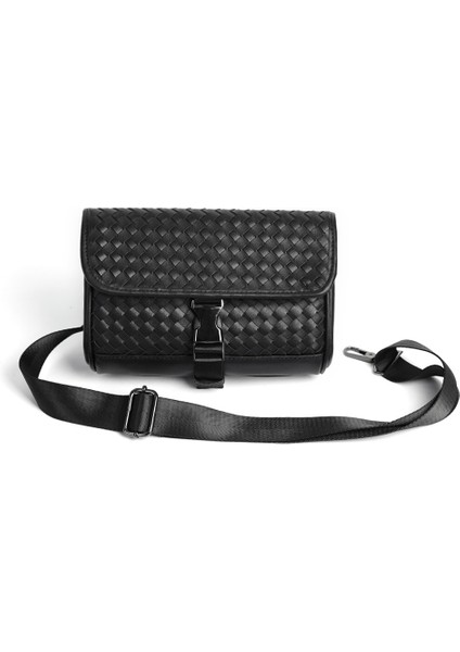 Siyah Yeni El Dokuma Pu Deri Göğüs Çantası Tek Omuz Çantaları Erkekler Için Rahat Küçük Çanta Crossbody Çanta (Yurt Dışından)