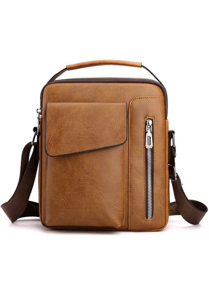 Kahverengi ZR765 Erkek Çanta Yeni Deri Evrak Çantası Çanta Sırt Çantası Tek Omuz Crossbody Çanta Pu Iş Gençlik Dikey Erkek Omuz Çantası (Yurt Dışından)
