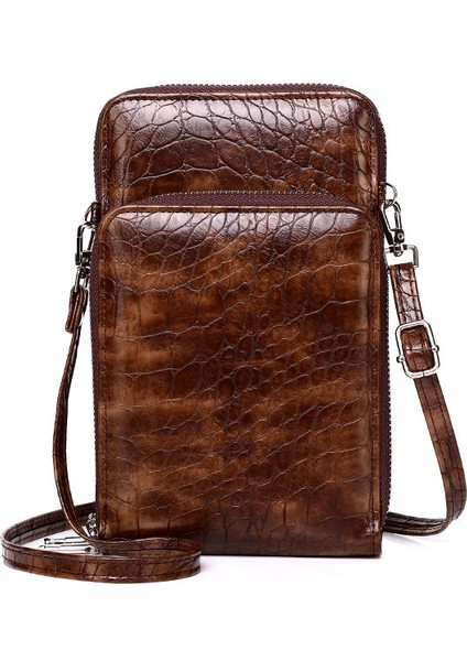 Kahve Trendy Timsah Derisi Baskı Erkek Çantası Rahat Işe Gidip Geliş Tek Omuz Crossbody Çanta Erkek Çantası (Yurt Dışından)