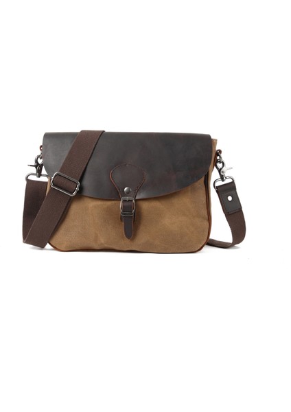 M824-HAKI Kişilik Retro El Yapımı Deri Erkek Messenger Çanta Hafif Dayanıklı Crossbody Çanta Erkek Kanvas Omuz Çantası (Yurt Dışından)