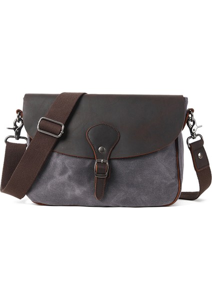 M824-HAKI Kişilik Retro El Yapımı Deri Erkek Messenger Çanta Hafif Dayanıklı Crossbody Çanta Erkek Kanvas Omuz Çantası (Yurt Dışından)