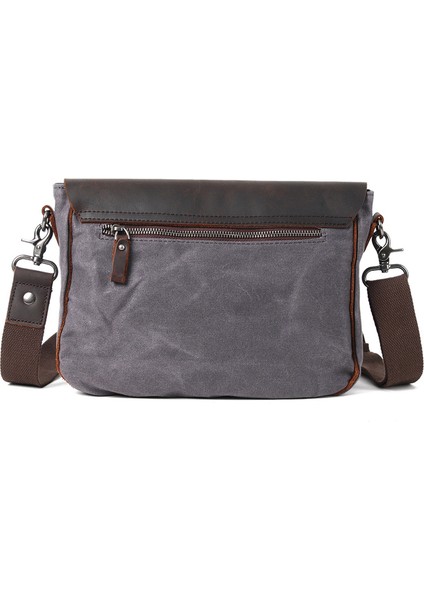 M824-HAKI Kişilik Retro El Yapımı Deri Erkek Messenger Çanta Hafif Dayanıklı Crossbody Çanta Erkek Kanvas Omuz Çantası (Yurt Dışından)