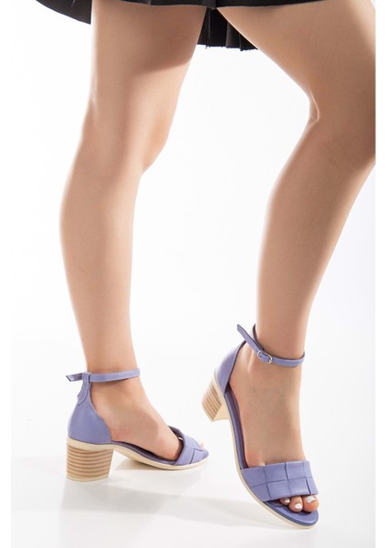 Kadın Hakiki Deri Bilekten Bağlı Topuklu Sandalet Lila