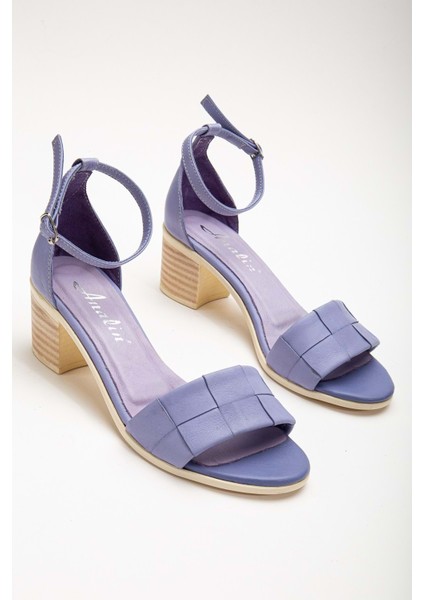 Kadın Hakiki Deri Bilekten Bağlı Topuklu Sandalet Lila fiyatları