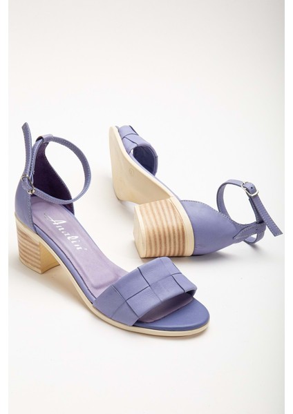 Kadın Hakiki Deri Bilekten Bağlı Topuklu Sandalet Lila modelleri