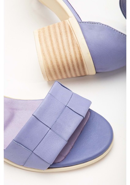 Kadın Hakiki Deri Bilekten Bağlı Topuklu Sandalet Lila fırsatları