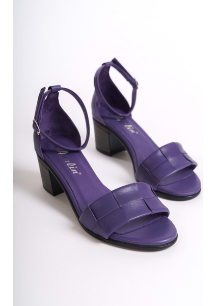Kadın Hakiki Deri Bilekten Bağlı Topuklu Sandalet Mor fiyatları