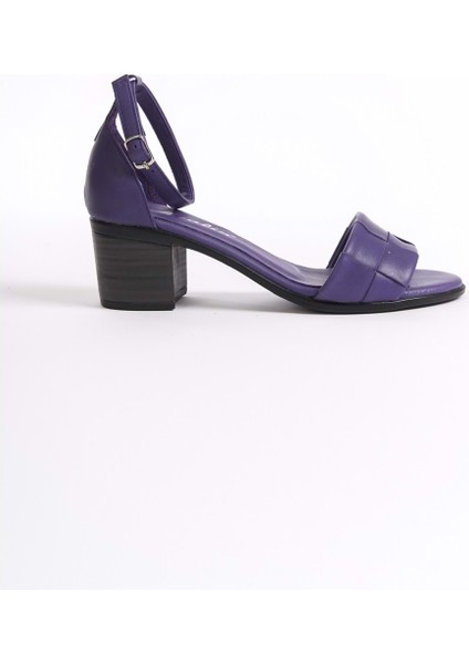 Kadın Hakiki Deri Bilekten Bağlı Topuklu Sandalet Mor modelleri