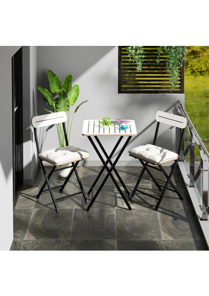 Bistro Takım Minderli Bahçe Masa Sandalye Beyaz 1403