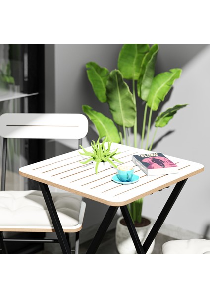 Bistro Takım Minderli Bahçe Masa Sandalye Beyaz 1403