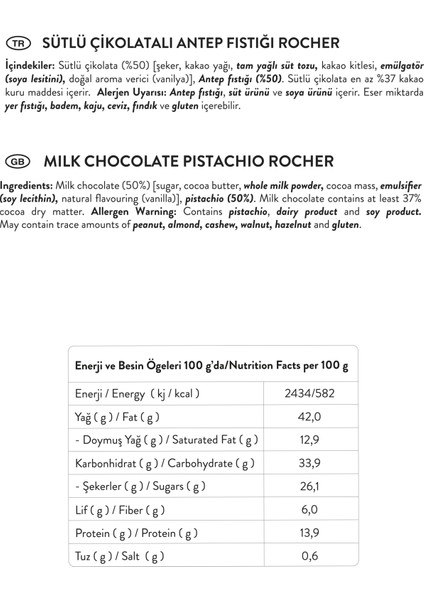 Rocher Sütlü Çikolatalı Antep Fıstıklı