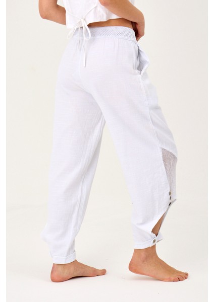 Fileli Keten Raw Pantolon