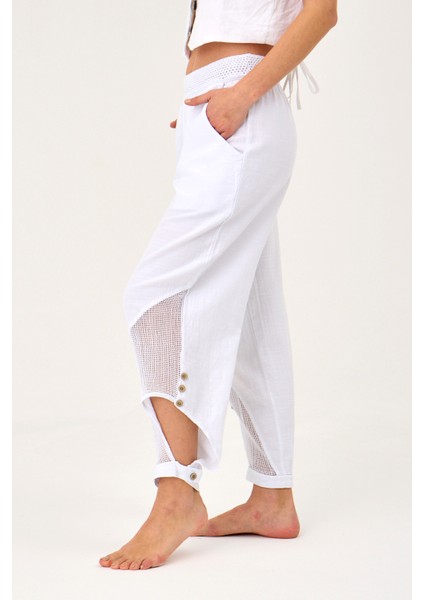 Fileli Keten Raw Pantolon