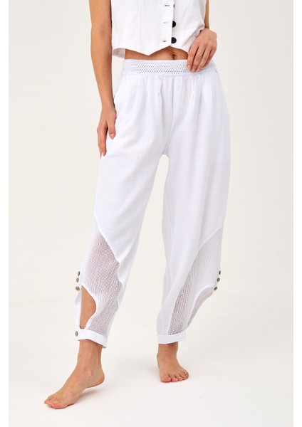 Fileli Keten Raw Pantolon