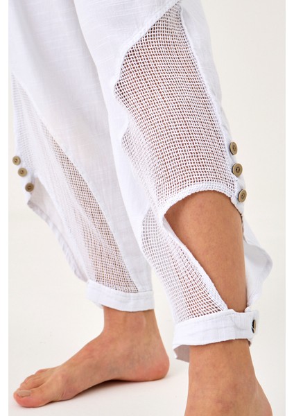 Fileli Keten Raw Pantolon