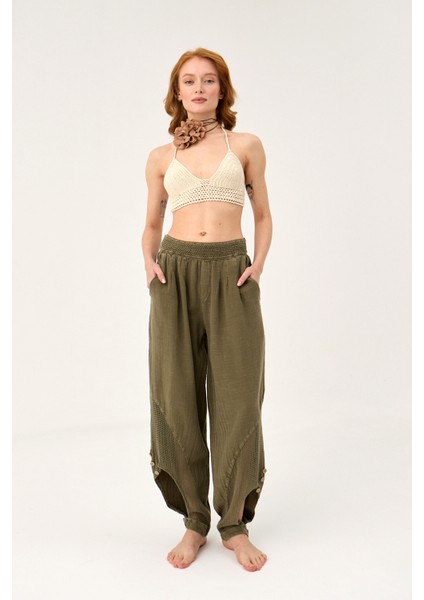 Fileli Keten Raw Pantolon