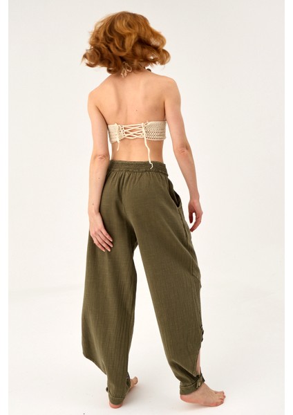 Fileli Keten Raw Pantolon