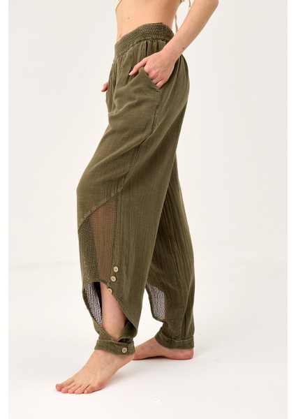Fileli Keten Raw Pantolon