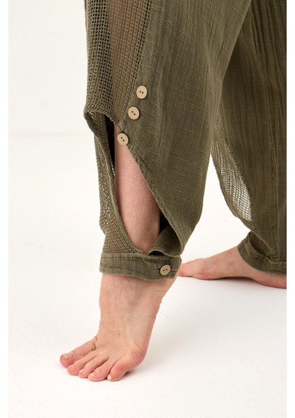 Fileli Keten Raw Pantolon