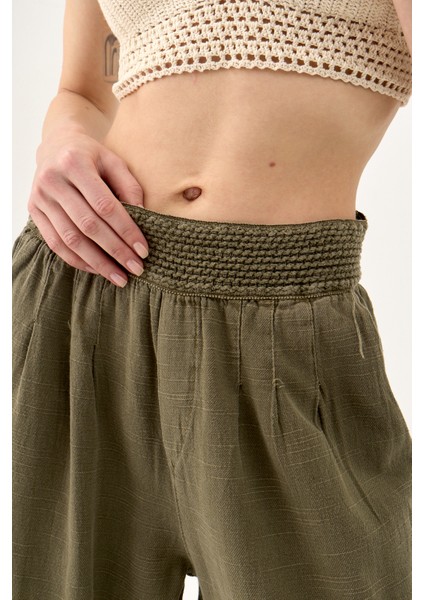 Fileli Keten Raw Pantolon
