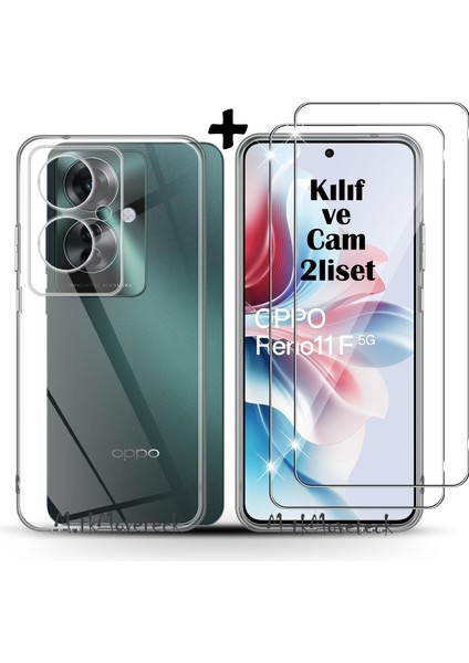 Oppo Reno 11F Kılıf Kamera Çevresi Korumalı Darbeye Dayanıklı Şeffaf Silikon Anti Kapak + 9h Ekran Koruyucu Cam