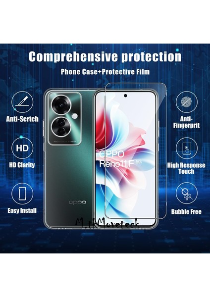 Oppo Reno 11F Kılıf Kamera Çevresi Korumalı Darbeye Dayanıklı Şeffaf Silikon Anti Kapak + 9h Ekran Koruyucu Cam