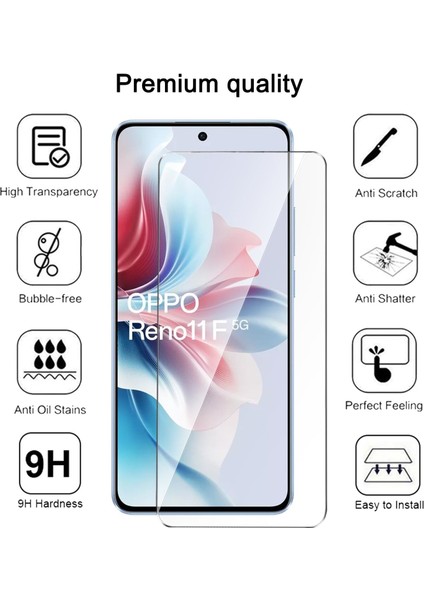 Oppo Reno 11F Kılıf Kamera Çevresi Korumalı Darbeye Dayanıklı Şeffaf Silikon Anti Kapak + 9h Ekran Koruyucu Cam