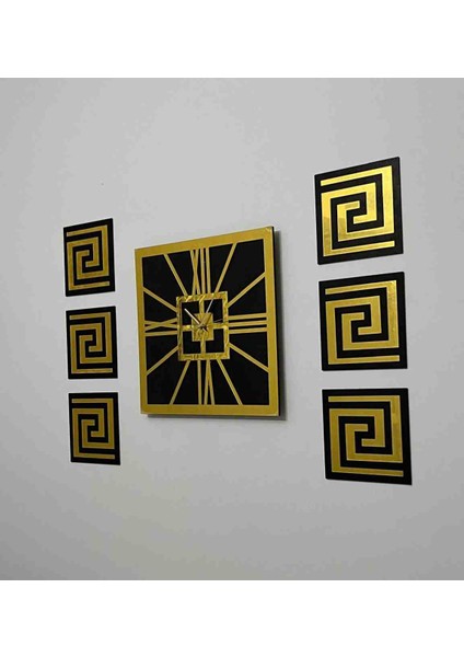 Tablo Duvar Saati Siyah - Gold Aynalı Pleksiglass Kare 7 Parça 80 x 60 cm fiyatları
