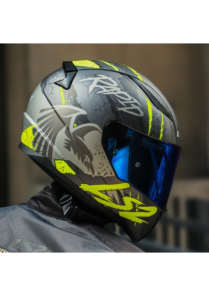 Rapıd 2 Raven Mat Siyah-Gri-Neon Sarı Kask