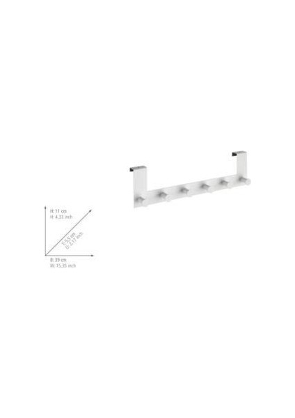 Kapı Gardırobu Celano 6 Kancalı Kanca Çubuğu, 2 Cm'ye Kadar Kapı Kalınlığı Için, Çelik, Çelik, Beyaz, 39 X 11 X 7,5 Cm
